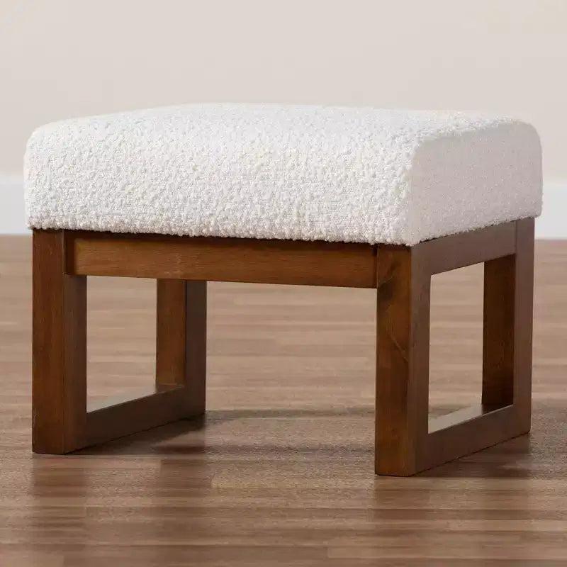 Ottoman in bouclé Mid-Century con struttura in legno di gomma