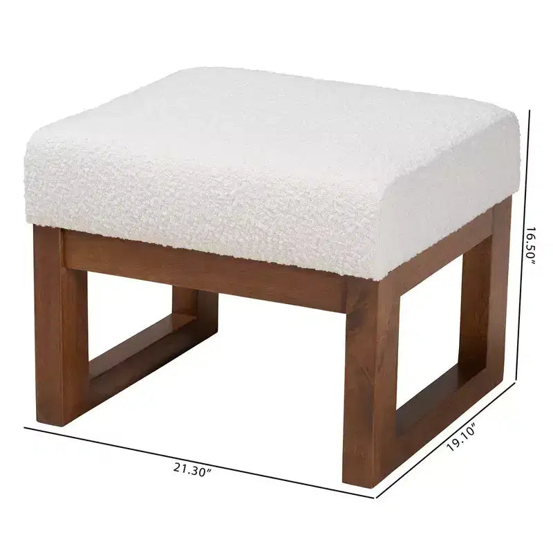 Ottoman in bouclé Mid-Century con struttura in legno di gomma