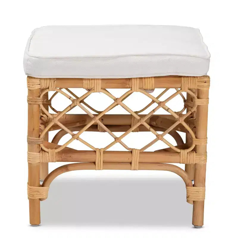 Pouf quadrato in rattan con seduta imbottita in tessuto – Naturale
