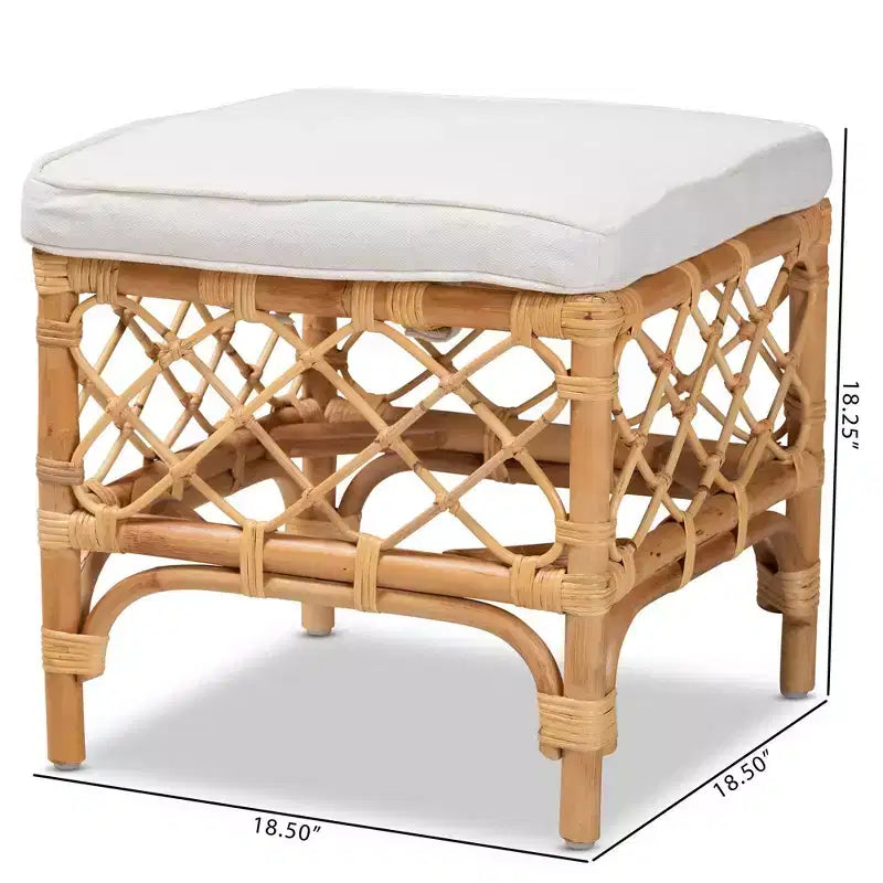 Pouf quadrato in rattan con seduta imbottita in tessuto – Naturale