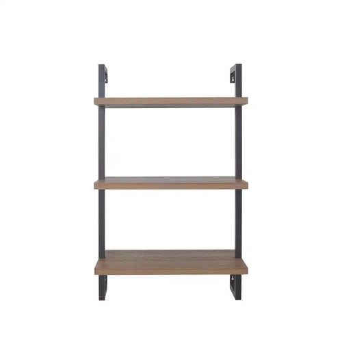 39" 3 Tier Wall Mount Floating Bookshelf Reclaimed Oak/Matte Black - Nathan James: Industrial Pipe Frame, Keyhole Mount