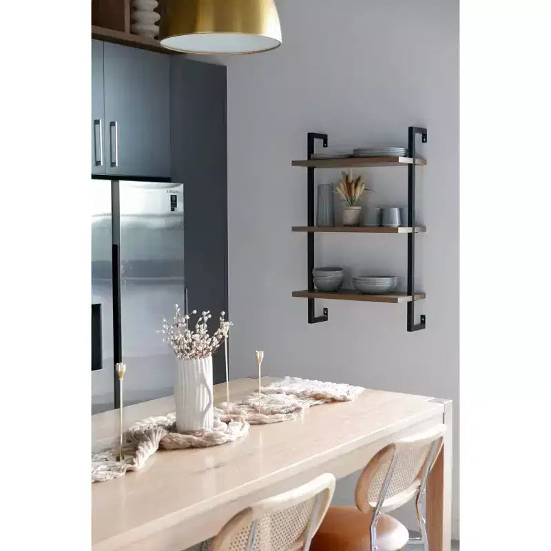 Mensola a Muro Flottante a 3 Livelli – Rovere Rustico e Nero Opaco