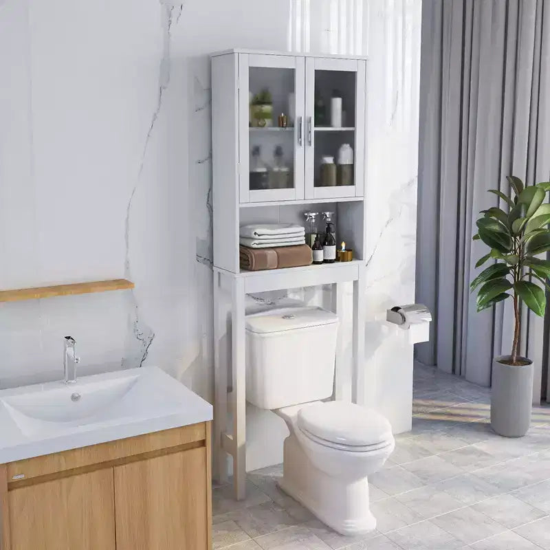 Mobiletto salvaspazio da sopra WC con ripiano aperto e scomparto a doppia anta
