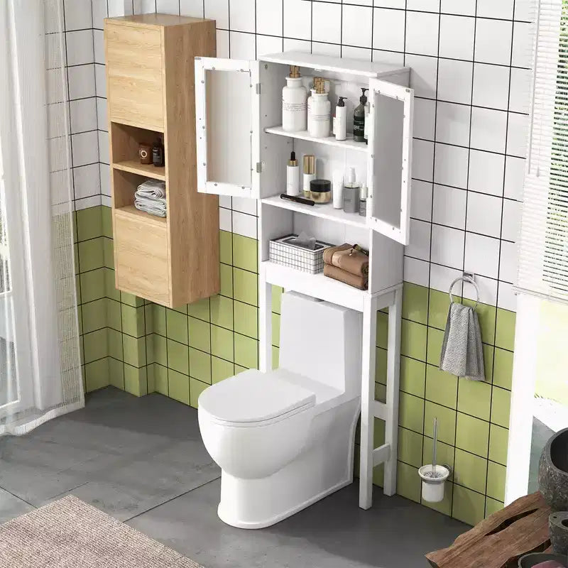 Mobiletto salvaspazio da sopra WC con ripiano aperto e scomparto a doppia anta